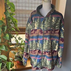 🌲Northern Reflections 🦆XL Full Zip Fleece Wilderness scene 🦌 wolves 🐺 bears 🐻